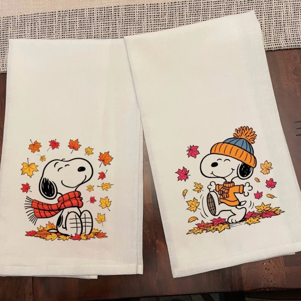 Fall Snoopy Kitchen Dish Towels Set of 2 100% Cotton Flour Sack 28